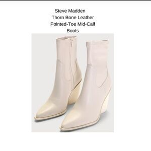 Steve Madden Western Cowboy Bone Leather Pointed-Toe Mid-Calf Boots Size 8.5